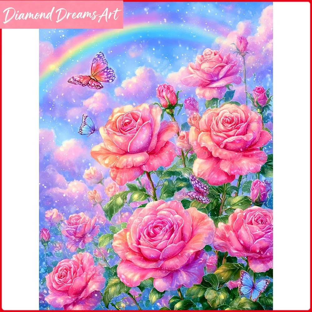 

Алмазная мозаика 5D DIY: Роза и радуга, новая коллекция 2025, картина из страз, без рамы