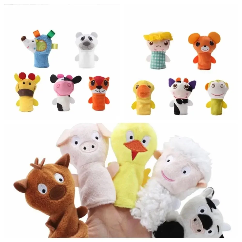 5pcs Cartoon Animal peluche burattini da dito fibra di cotone anatra burattino a mano bambola morbida giocattolo bambole bomboniere per bambini regali di usura delle dita