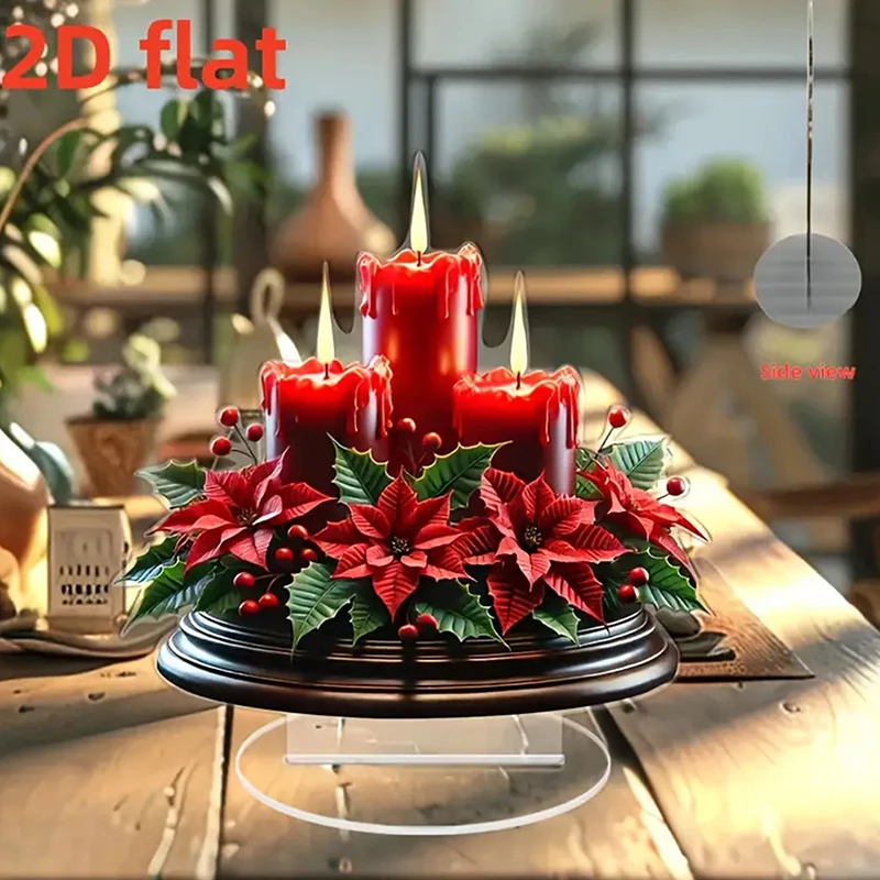 Indoor/Outdoor Home Office Decoration 2D Flat Acrylic Christmas Desk Decor With Base Snowman House Rotating Carousel Design