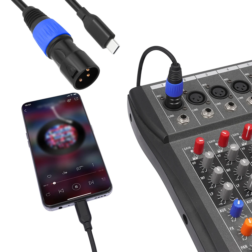 USB Type C To XLR Male Output Cable Plug and Play Type C To XLR Male Aux Audio Cable Type C To XLR Male Output Stereo Cord