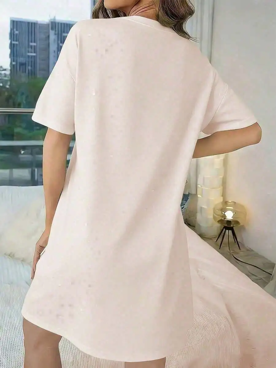 

Loose Fit Short Sleeve Nightdress For Women Comfortable Sleepwear With Playful Print