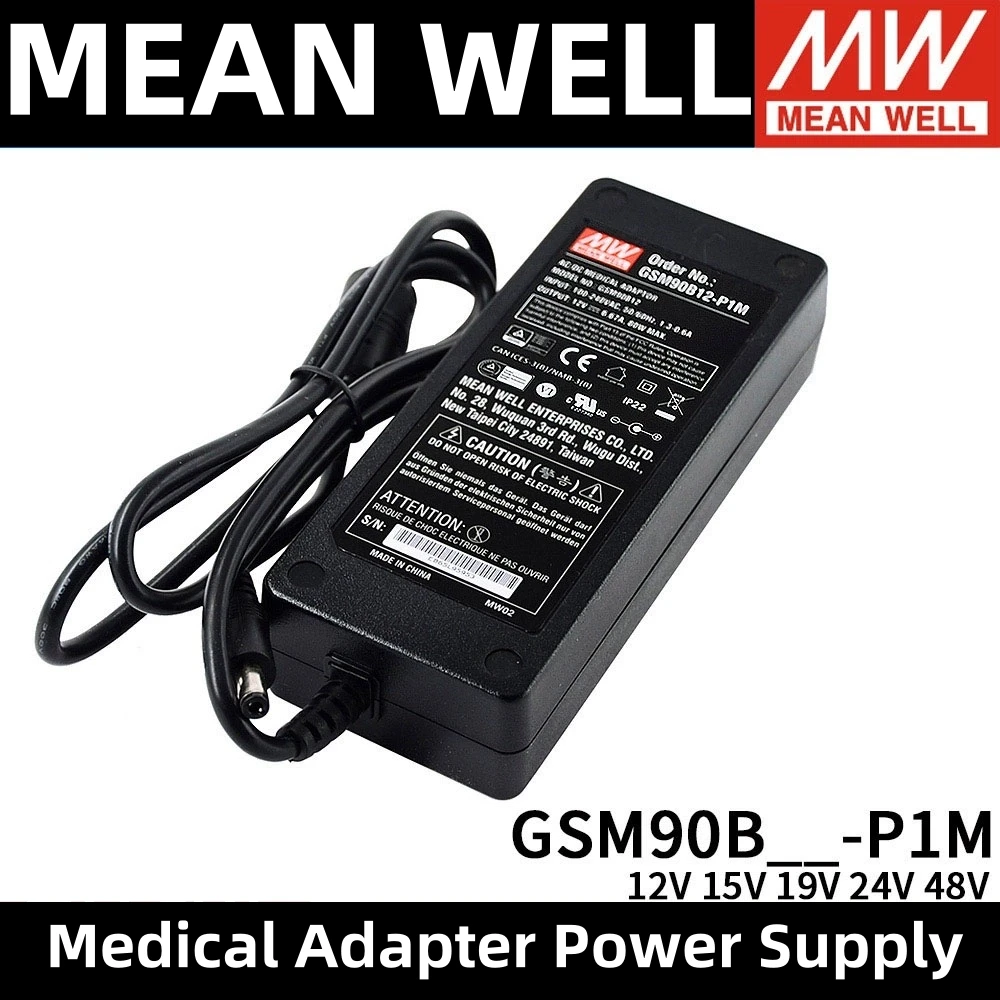 MEAN WELL GSM90B12-P1M GSM90B15-P1M GSM90B19-P1M  GSM90B24-P1M Medical Adapter Power Supply 90W AC-DC medical type 5.5*2.5