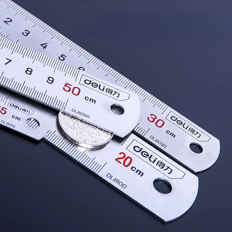 Deli 1 Pcs 15/20/30/50cm Multi-standard Measuring Ruler Stainless Steel Woodworking Portable Hand Percision Measuring Tools