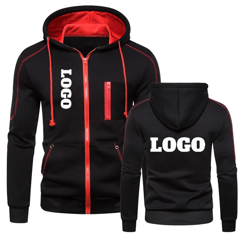 Custom Your Logo Zipper Hoodies Men Jacket New Fashion Long Sleeve Sweatshirt Casual Autumn Winter Outdoor Sportwear Tops Coat