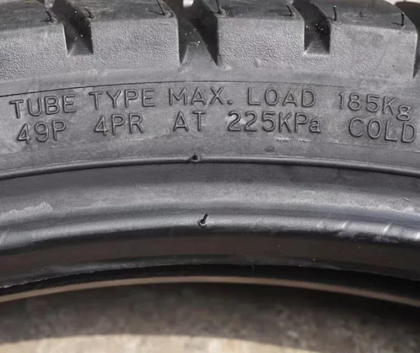 Off road motorcycle tires, front 80/100-19, rear 120/90-16, turtle back large pattern inner and outer tires view 3