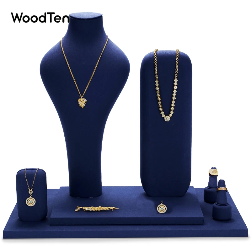 

WoodTen Blue Resin Jewelry Display Set with Microfiber Necklace Bust Ring Display Stand Jewelry Display Props for Shop Cabinet