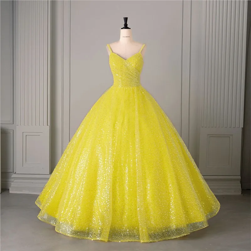 

New long halter heavy sequined big swing colorful puffy skirt