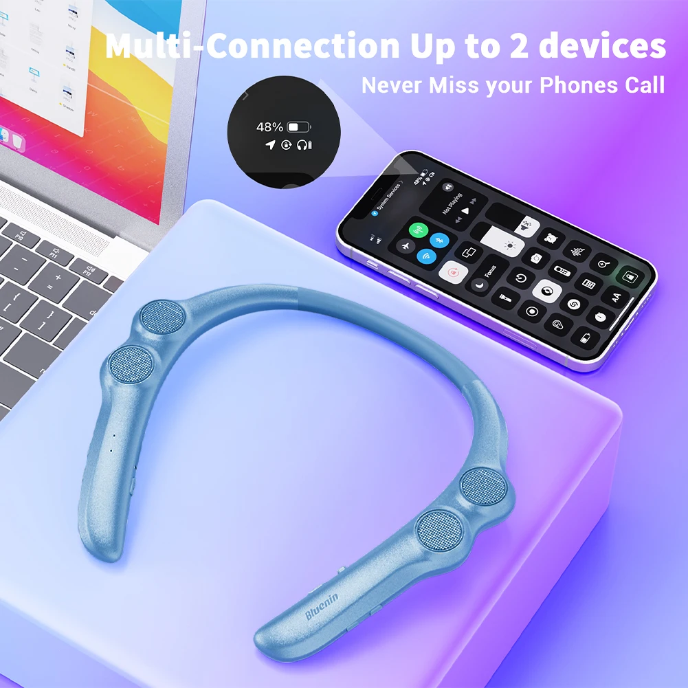 Alto-falante com faixa de pescoço, compatível com bluetooth 5.0, alto-falante pendurado no pescoço, ipx4, à prova d'água, em forma de u, para viagens, caminhadas, ciclismo