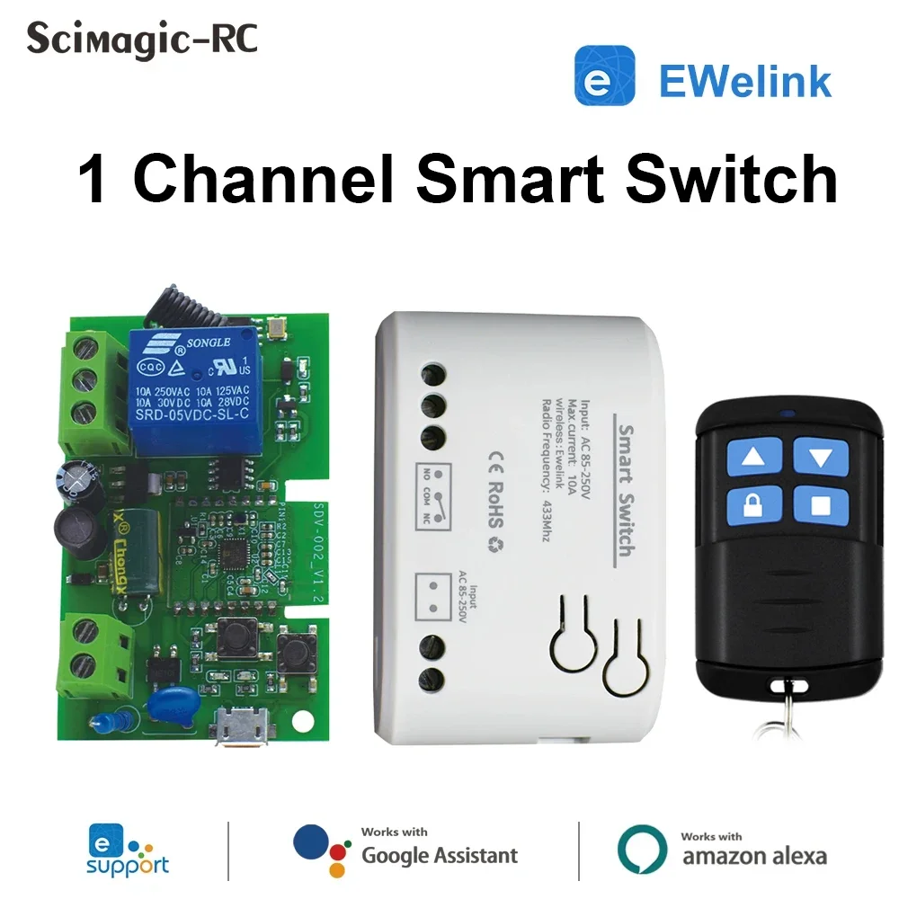 

Ewelink WIFI Smart Garage Door Opener Home Automation 433MHz Remote Control Switch Controller DIY 1CH Inching Relay Module Alexa