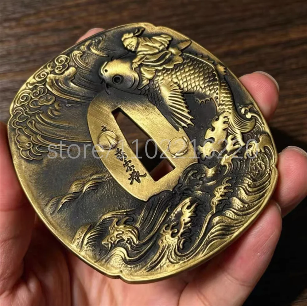 Very Nice Koi Fish Copper Tsuba Handguard Guard Brass Fuchi Kashira Menuki For Real Japanese Japan Samurai Katana Sword Fittings