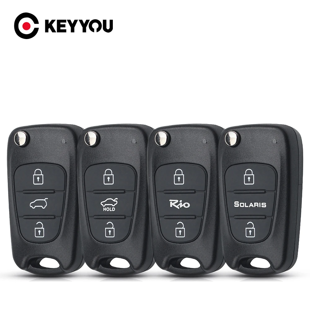 KEYYOU 10pcs Remote Key Shell For Hyundai I20 I30 IX35 I35 Accent Kia Picanto Sportage K5 3 Buttons Flip Folding Remote Key Case