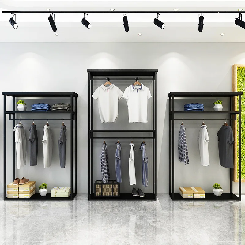 custom.Kainice Popular Stainless Steel Clothing Store Display Stand Clothes Wall Hanger Combination Side Hanging Display Rack