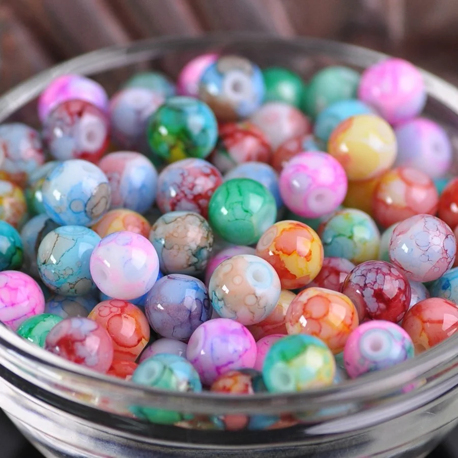 

30PCS Round 8mm Colorful Painting Opaque Glass Loose Beads For Jewelry Making DIY Bracelet Crafts Findings