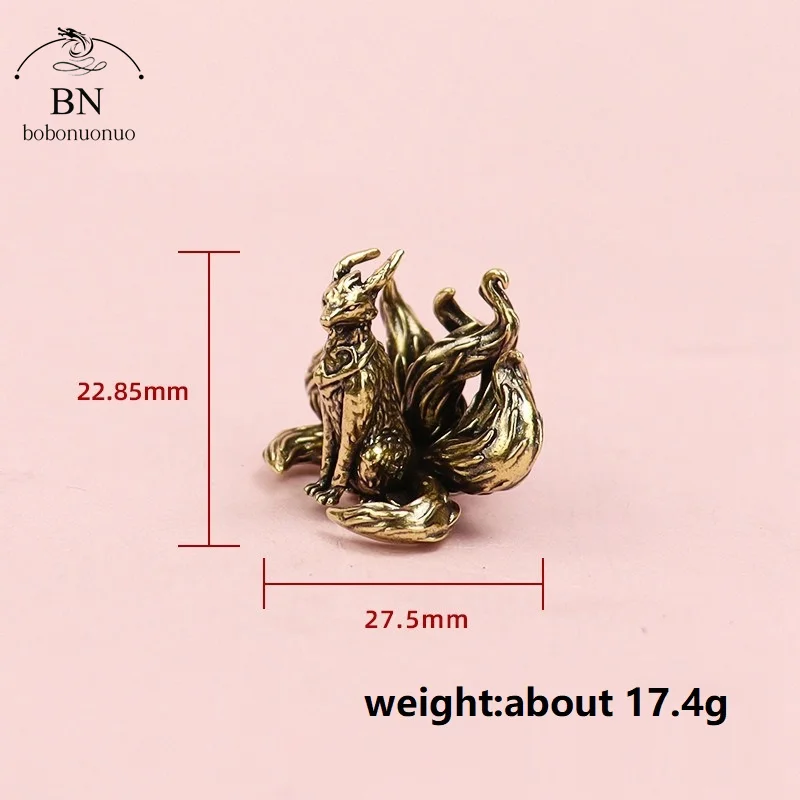 Miniature Antique Brass Lucky 7 Tails Fox Figurine Miniature Antique Brass Lucky Seven Tailed Fox Figurines Feng Shui Ornament