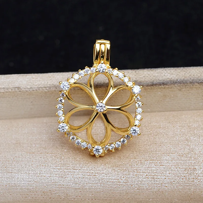 Wholesale 925 Sterling Silver Cage Pendant Mounts Base Findings Settings Mountings Jewelry Fittings for 12-14mm Pearls 3pcs/lot