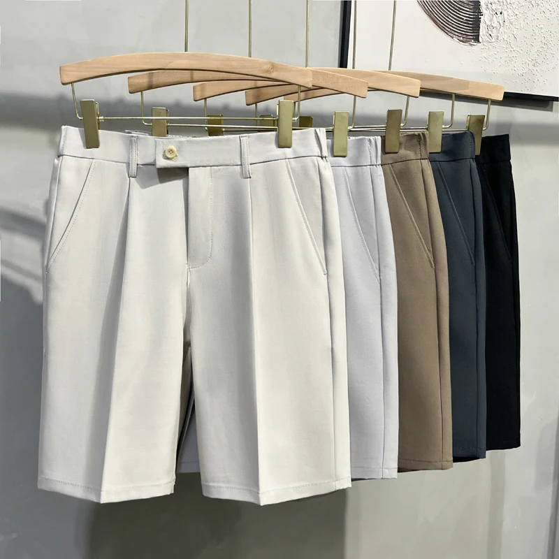 

Men's Summer Thin Breathable Straight Leg Slim Fit Five-Quarter Pure Color Casual West Pants Short Shorts Cool Style Youth