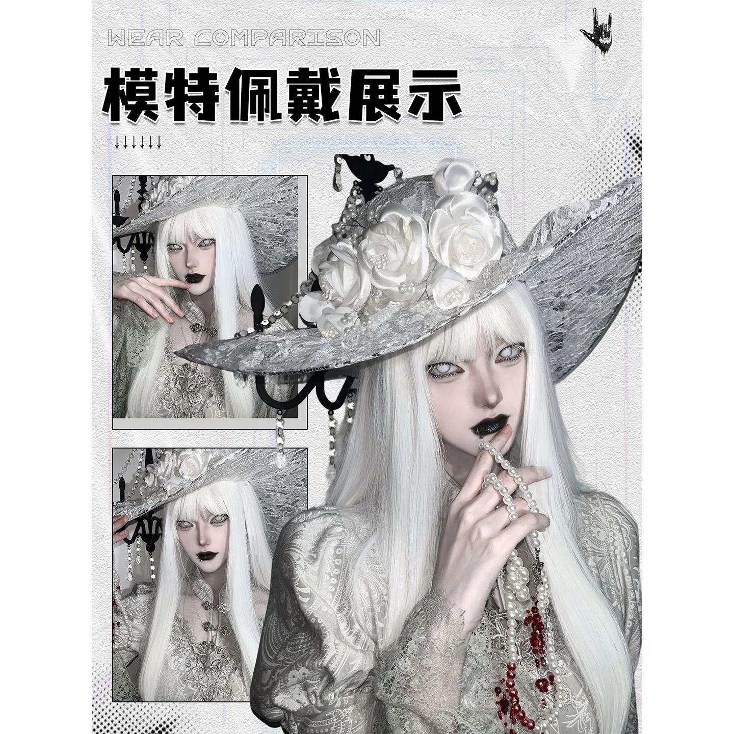 Weiße Perücke, langes Haar, künstlicher Haarsimulationskopf, Anime-Spielzubehör, Cosplay, Kopfbedeckung, glattes Haar, Foto-Show-Requisiten