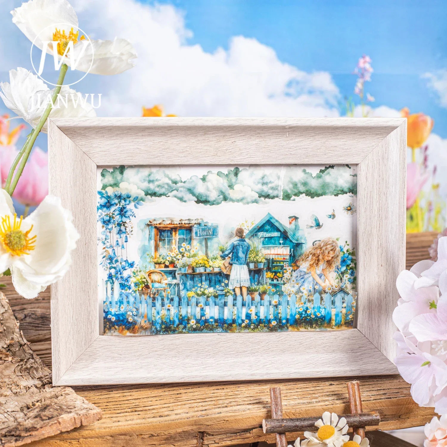 JIANWU 3 rotoli Time in The Garden Series Fiore vintage Carattere Paesaggio Materiale Nastro collage Cancelleria creativa per diario