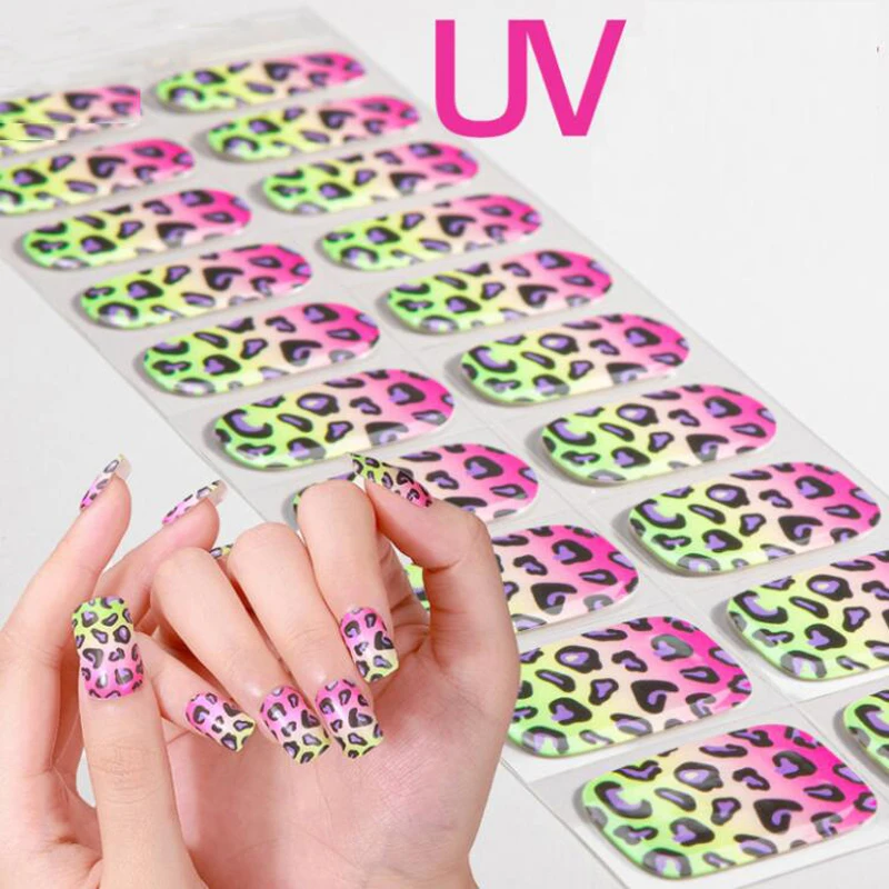 

Semi Cured Gel Nail Stickers Leopard UV Light Nail Wraps DIY Slider Manicuring Nail Art Fake Nail Patch Press On Nails Uñas