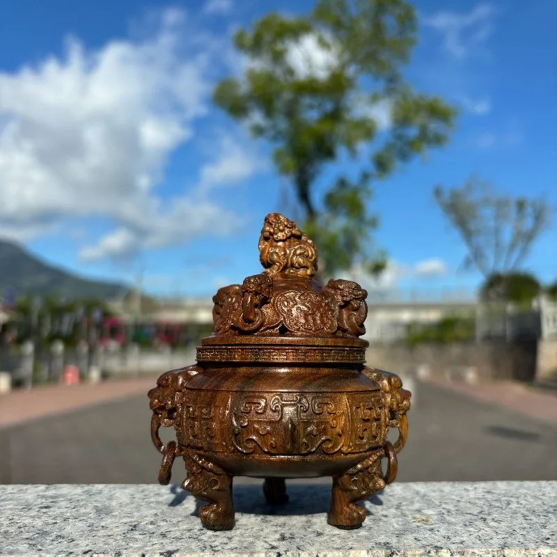 Hand-Carved Argentina Green Sandalwood Pixiu Incense Burner - 4.5/7.1