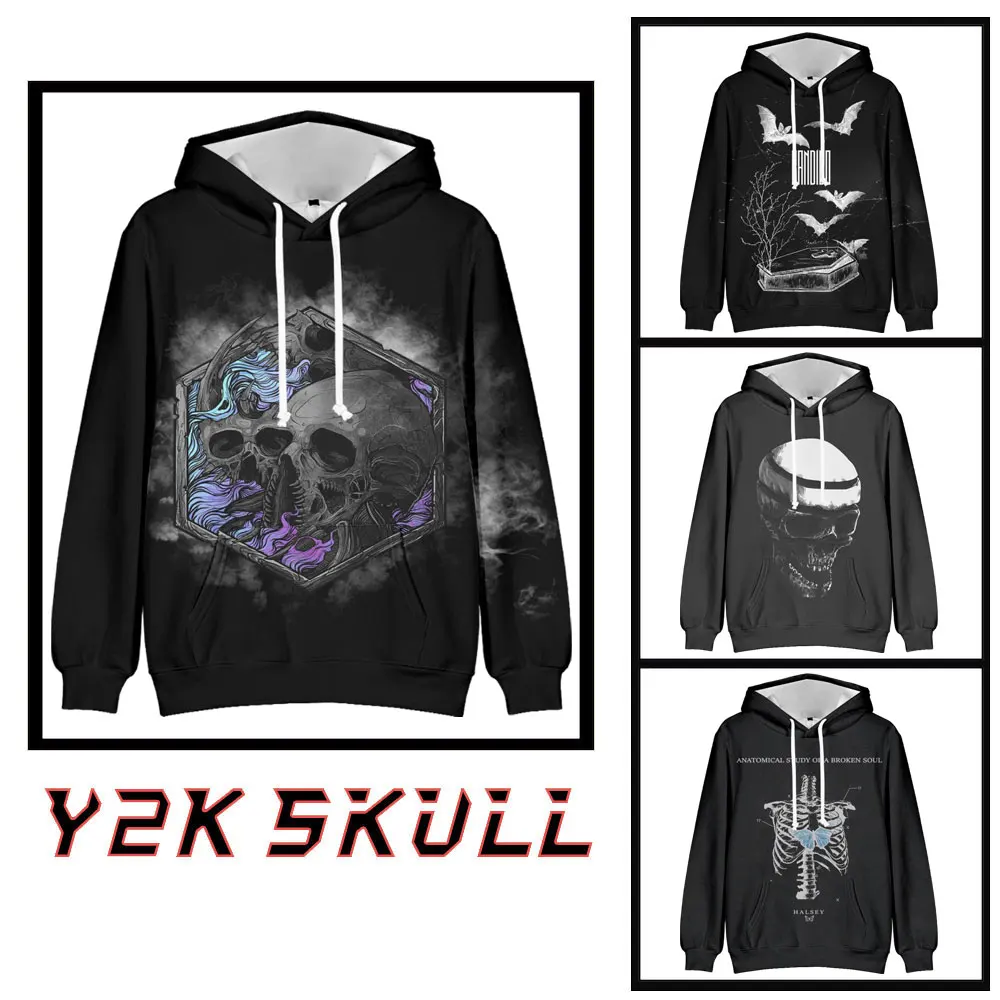 

Y2k Clothes Hoodies For Men Skeleton Korean Trends Winter Clothing Grunge Long Sleeve Man Sweatshirts Casual Hooded Streetwear