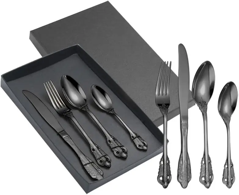 

Stainless Steel Tableware Set Creative Five-piece Knife, Fork And Spoon Set Gift Box(Color:Black,Size:6Set-24Pcs)