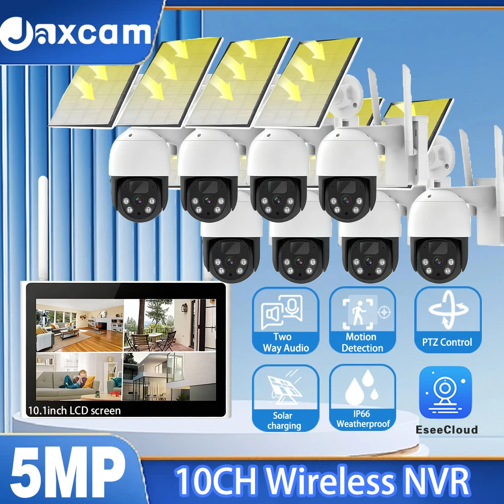 

5MP Solar Power Battery Charged Wifi PTZ IP Camera Kit 10CH Wireless NVR Kit Color Night Vision CCTV Security Camera System Set