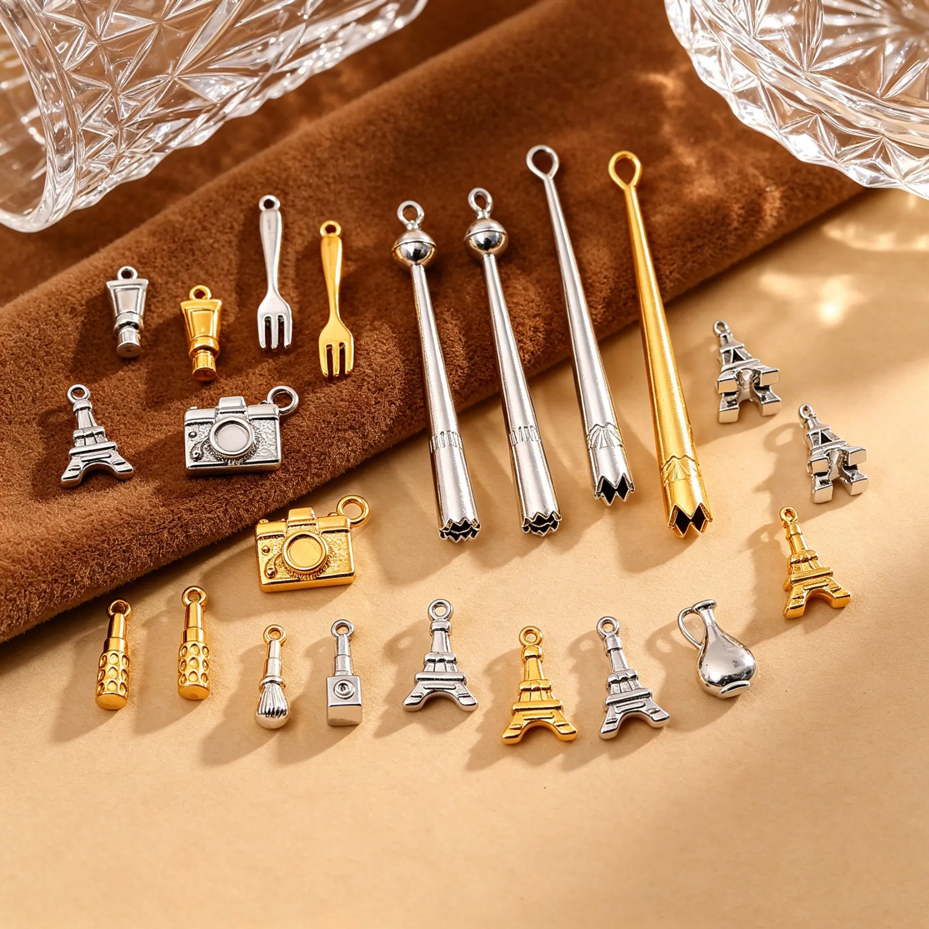 2 Stück Edelstahl-Gabel-Kamera-Eiffelturm-Anhänger DIY-Charms für Bastelarbeiten, Ohrringe, Halsketten, Schmuckherstellung, Retro-Accessoires, Bastelbedarf – Detail 4