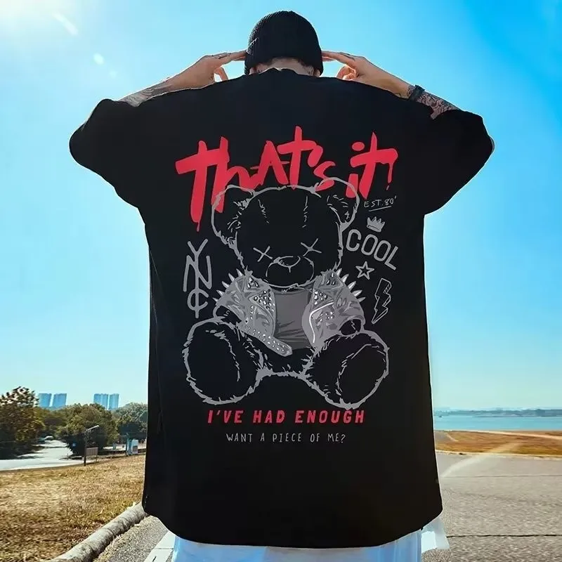 High Quality Basketball Sports Shirt Korean College Style Loose Fitting Size 8XL American Jacketed Bear Vintage Print T-shirt