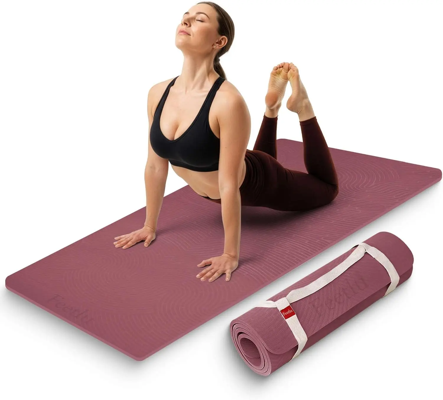 

12mm Extra Thick Exercise Mat - Non-Slip Cushioned Fitness Mat for Yoga Pilates & Floor Workouts with Carrying Strap