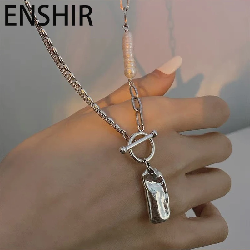 ENSHIR غير النظامية مربع تقليد اللؤلؤ OT مشبك قلادة للنساء خمر حفلة المجوهرات الفرنسية #1