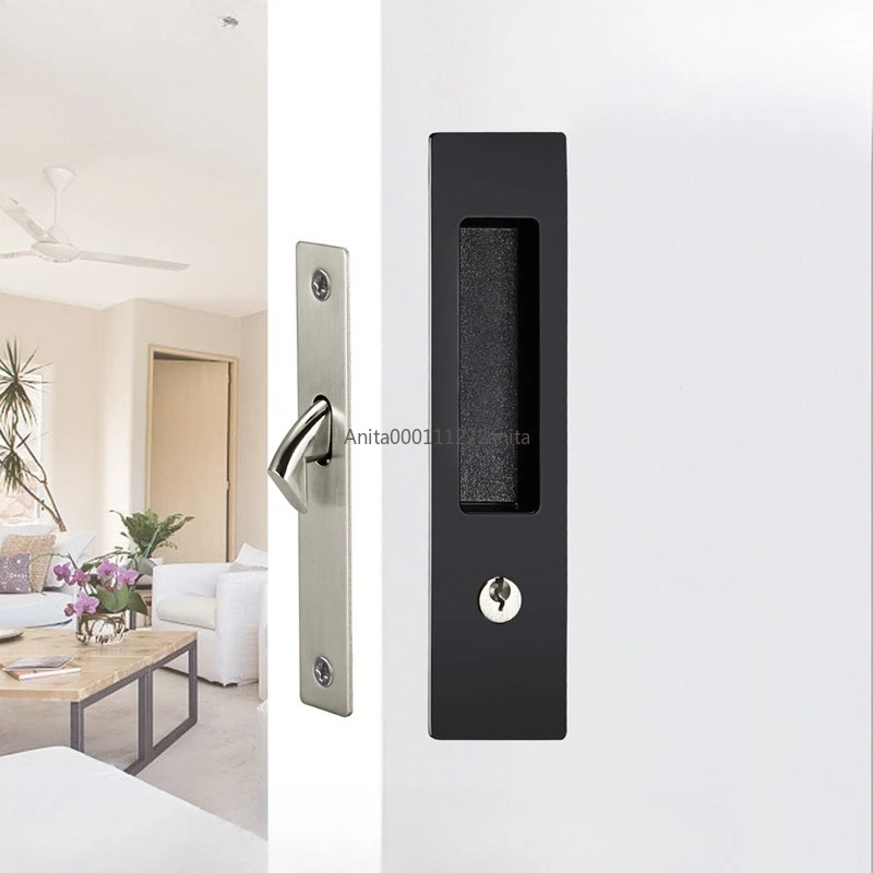 슬라이딩 도어 잠금장치 블랙 실내 발코니 주방 손잡이 욕실용 키 포함 이동식 슬라이딩 도어 훅