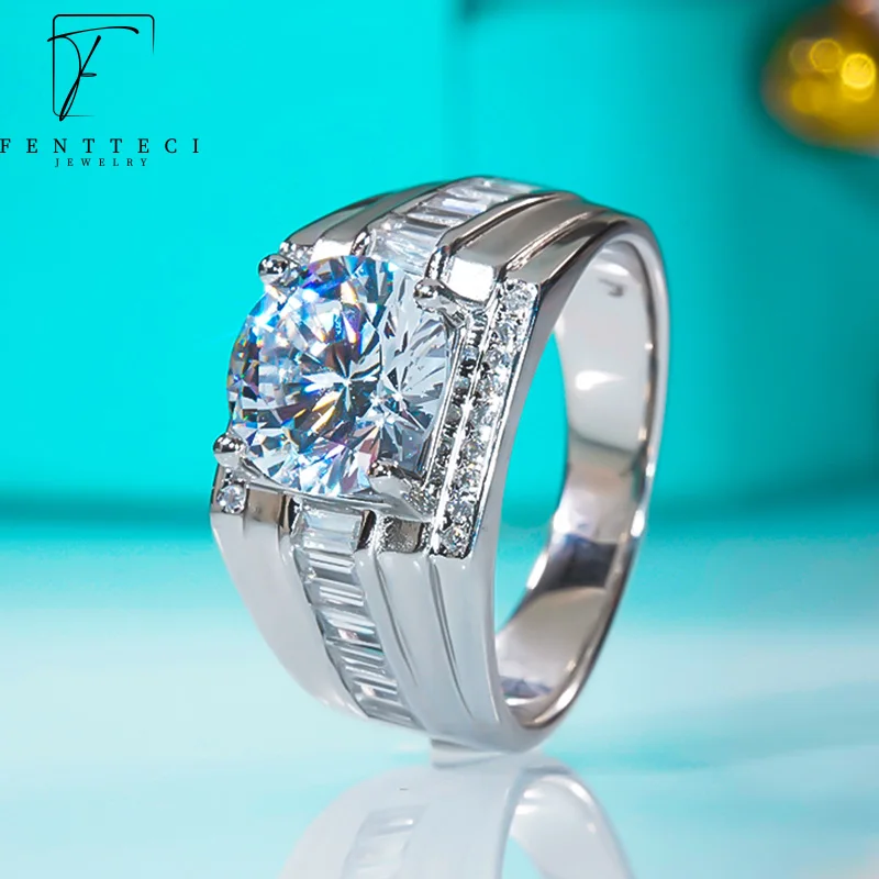 

FENTTECI 3 Carat D Color Moissanite Ring for Men S925 Sterling Silver Platinum Plated Fine Jewelry Engagement Wedding Bands