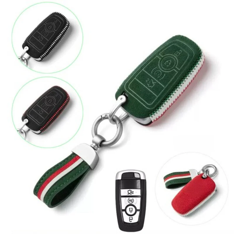 

A+ Suede Leather Car Key Fob Case Cover For Ford F-250 Fusion Edge Mustang Explorer