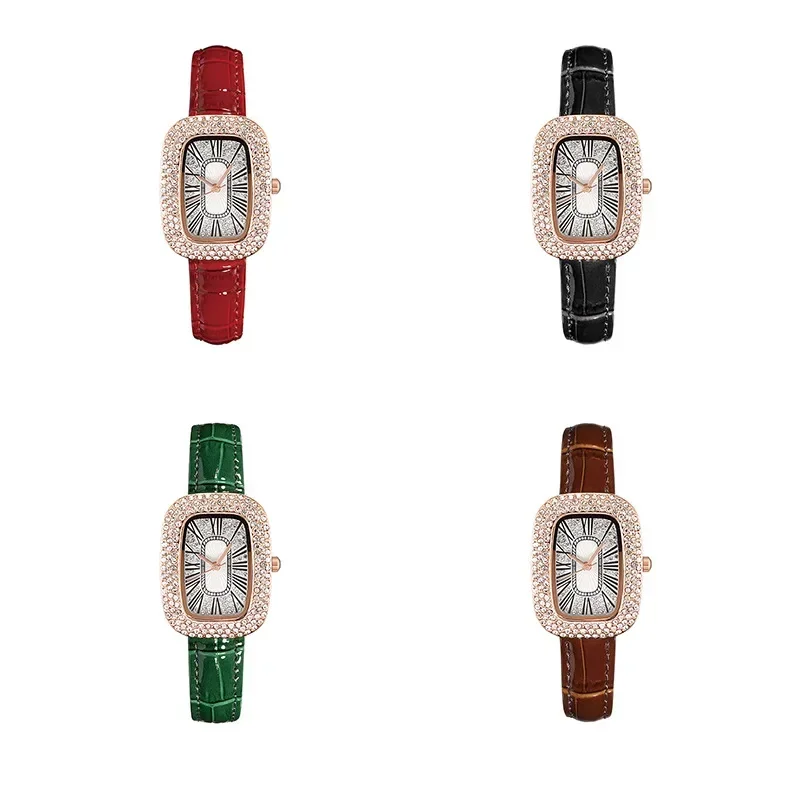Rhinestones Watches for Women Small Green Watch Women\'s Watch Full of Stars Quartz Wristwatches Часы Женские Наручные Montre