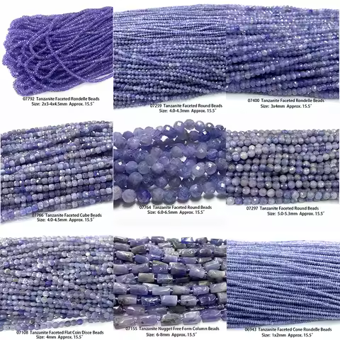 Veemake Natural Tanzanite Faceted Round Rondelle Edge Cube Raw Mineral Coin Disc Beads