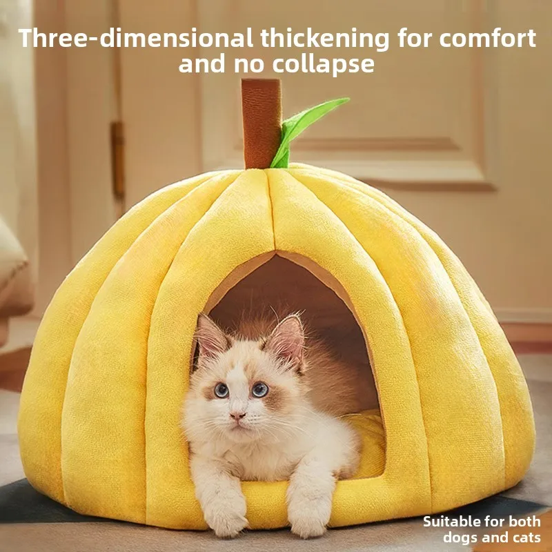 

Winter Warm Plush Cat Bed Semi Enclosed Hooded Cat Cave with Removable Cushion Machine WashableCozy Calming Bed for Anxious Cats