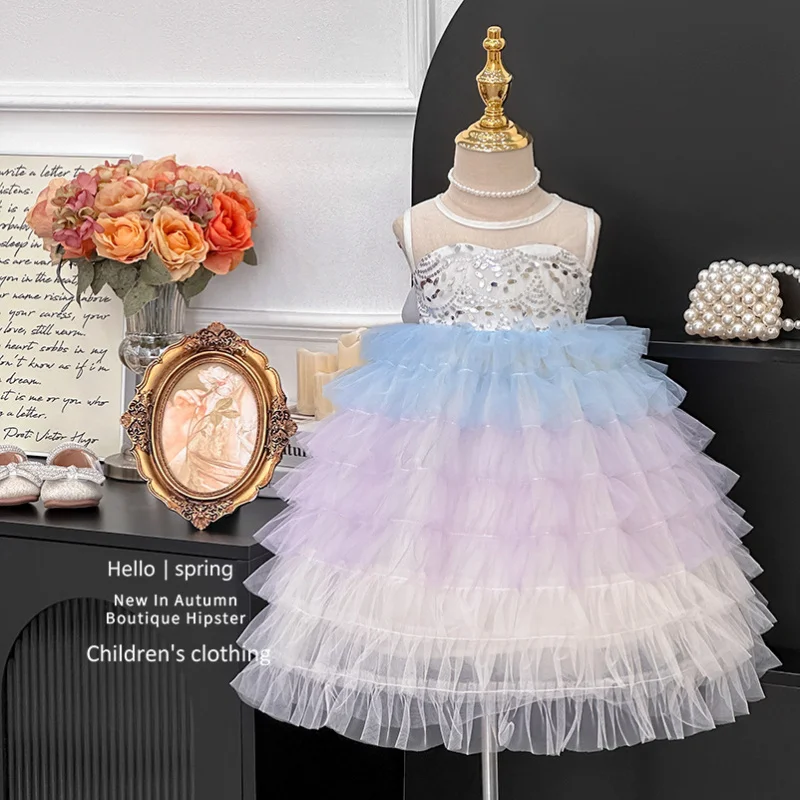 

Girls' summer dress, new summer style, fashionable and stylish cake dress for children