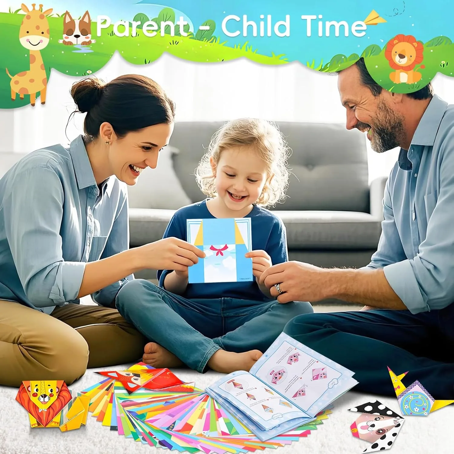 Zestaw Premium Kids Origami 152 szt. z kolorowymi papierami z nadrukiem, idealny do edukacyjnej zabawy, przyjaźni rodzinnej i prezentów urodzinowych