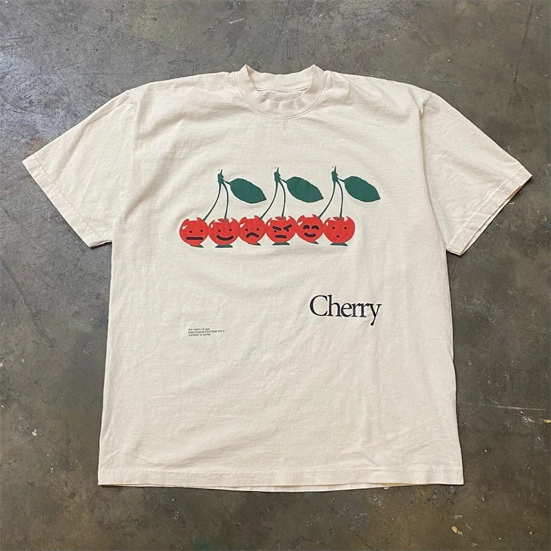 ピュアコットン-260g-チェリーレター半袖tシャツ-xiaochen-s-マルチエモーションデザイン-ヘビーウェイトコットンtシャツ