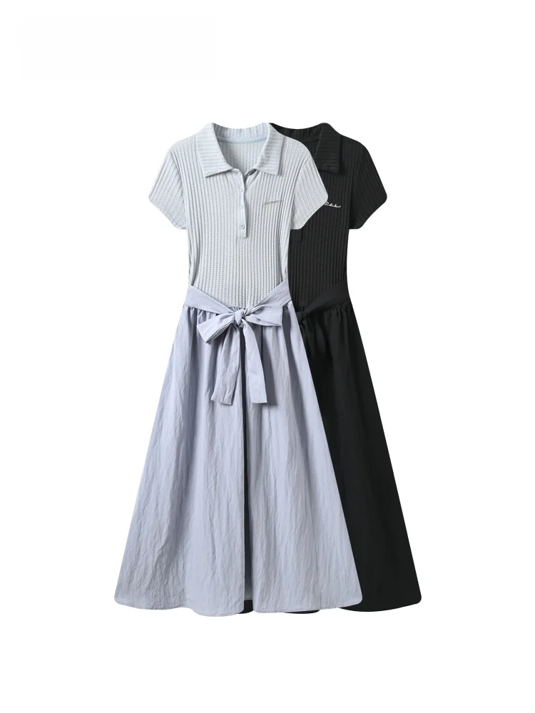 

Summer New Style CaraCLUB plus Size Short Sleeve Dress Women's High Waist Type Strap Design Slimming A-Line Skirt Casual Wear