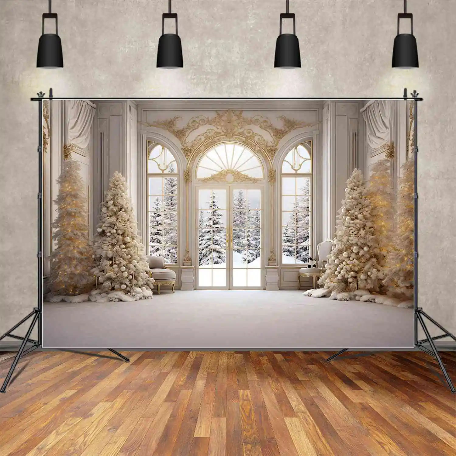 Mond. qg Hintergrund Sonnen untergang Schnee Winter Party Hintergrund Vintage Wohnzimmer Sofa Kerze Licht Blume Geburtstag Weihnachten Foto Booth