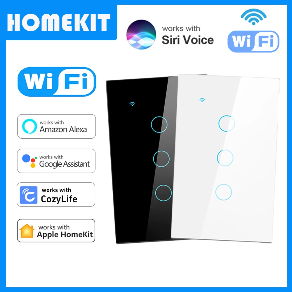 

Homekit EU US WiFi Smart Wall Switch 1/2/3 Gang Touch Sensor LED Light Switches for Siri Alexa Google Home,Need Neutral Wire