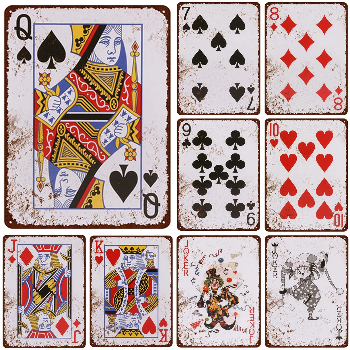 Vintage Poker Metal Tin Signs Rustic Wall Art for Game Room Bar Pub Decor Queen King Joker Cards Retro Plaques Set