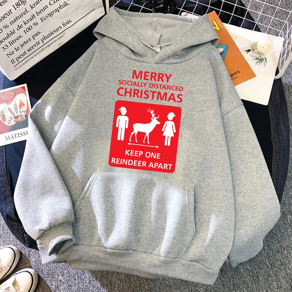 

Merry Socially Distanced Christmas Keep One Erindeer Apart Mans Streetwear Creativity Fashion Vintage Long Sleeves Men Hoodies