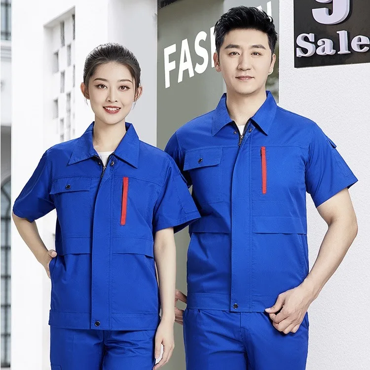 Xiamen Auto Repair Shop Short Sleeve Work Suit, Breathable Durable Labor Protection Workwear for Maintenance Workers
