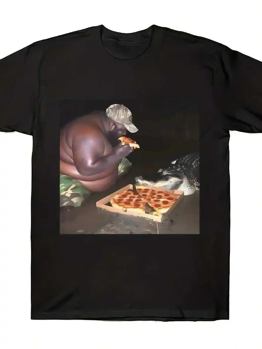 Funny Crocodile And Pizza Graphic Men's T-Shirt - 100% Cotton, Short Sleeve Crew Neck, Stylish Summer