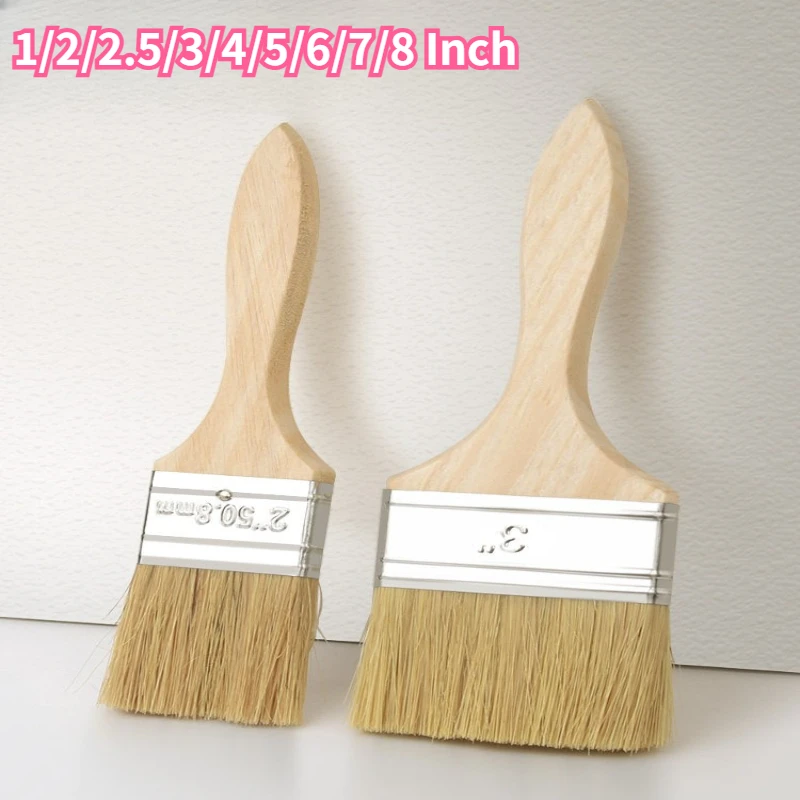 Paint Brush Wooden Handle BBQ Brush 1/2/4/5/6 Inch Soft Hair Painting Brushes for Wall and Furniture Paint Tool Set