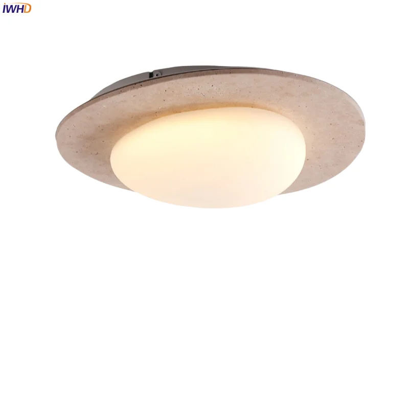 

IWHD White PVC LED Ceiling Lamps Home Decor Bedroom Living Room Yellow Travertine Modern Minimalism Ceiling Lights Plafonnier