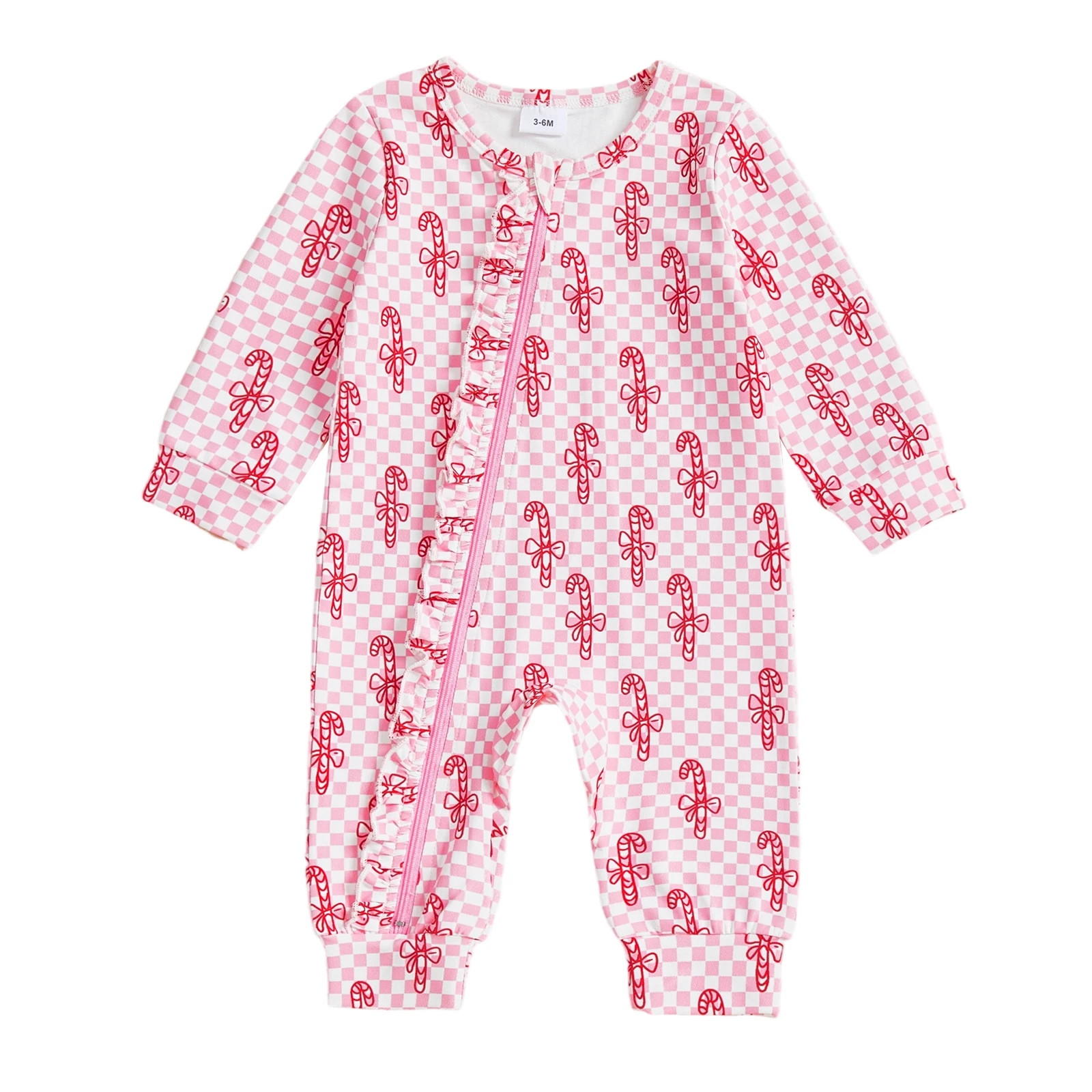 

Детский рождественский комбинезон с принтом карамельной трости и повязкой на голову, комбинезон с длинными рукавами и круглым вырезом, с косой молнией